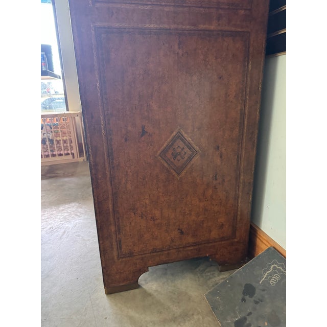 Vintage Maitland-Smith Embossed Leather & Lacquer Armoire / Bar Cabinet For Sale - Image 9 of 11