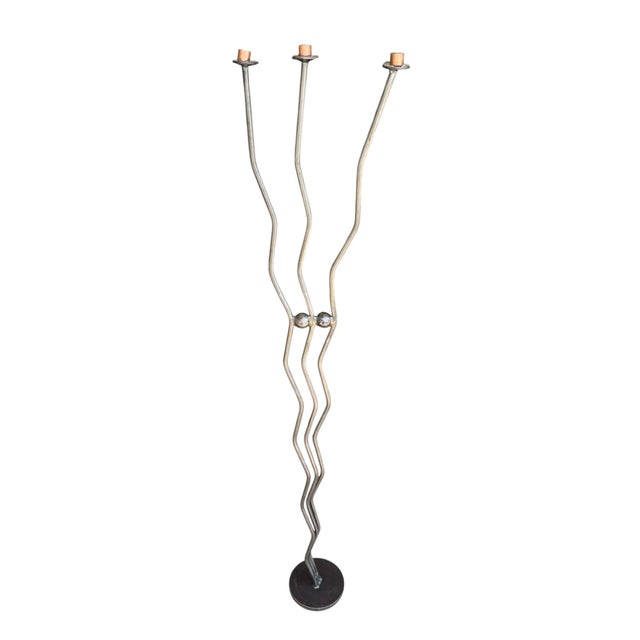 Vintage Handmade Brutalist Wrought Iron Floor Candleholder For Sale - Image 9 of 12