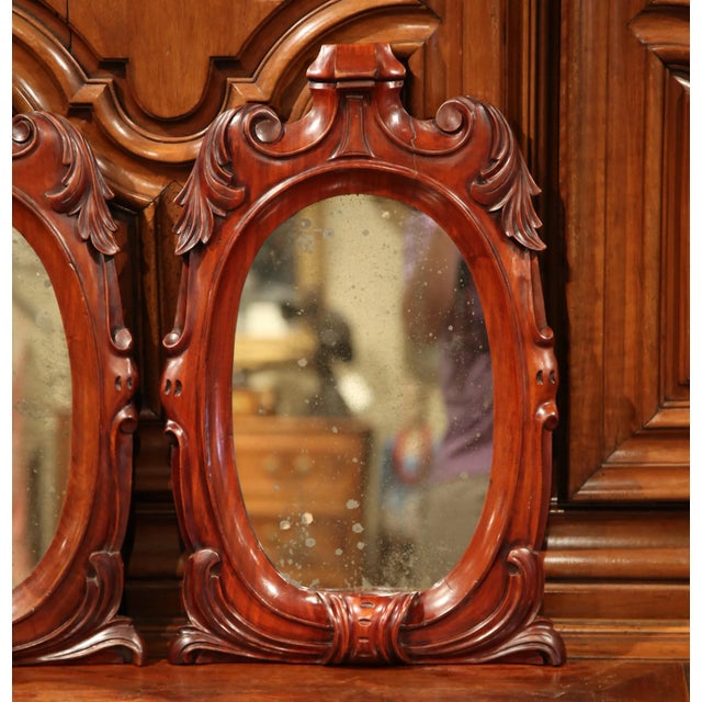19th Century Regency-Style French Carved Mahogany Mirrors With Foliage - A Pair For Sale - Image 4 of 8