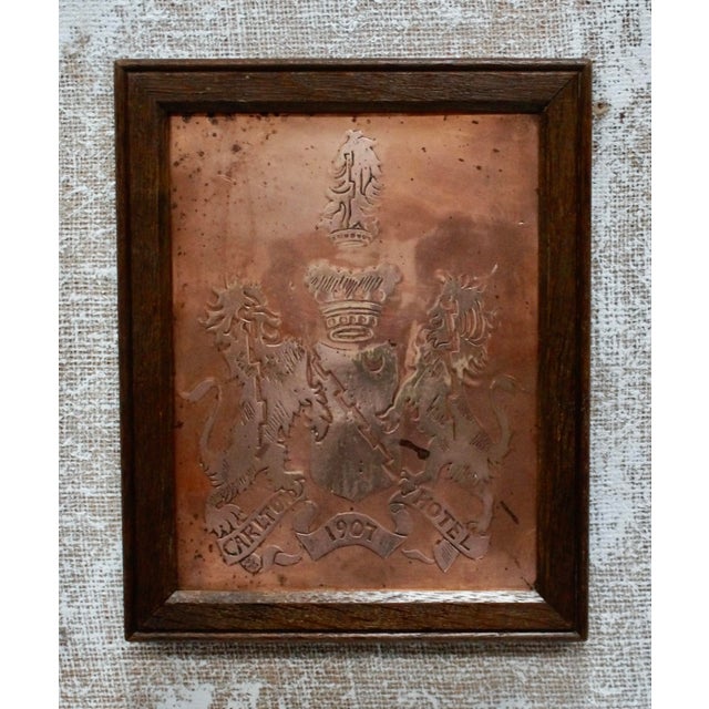 Antique The Carlton Hotel Wall Plaque in Copper, 1907 For Sale - Image 6 of 6