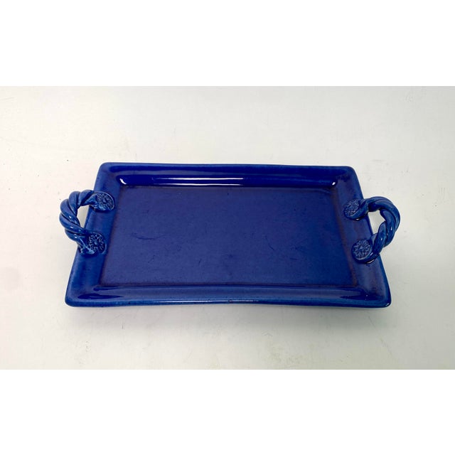 Ceramic Italian Glazed Blue Pottery Tray For Sale - Image 7 of 8