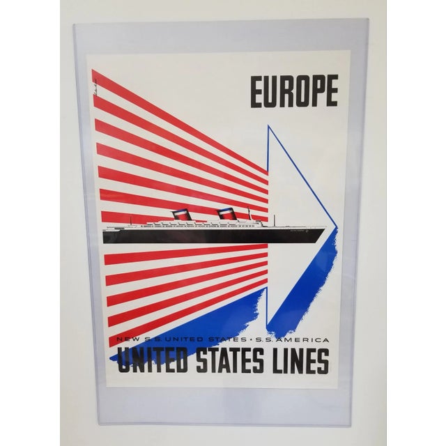 1950s Lester Beall SS United States Lines Europe Poster For Sale - Image 11 of 11