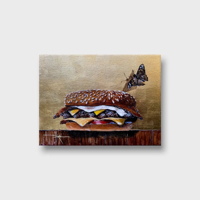 Contemporary Realist Still Life Acrylic Painting, "Smash-Burger With Butterfly" For Sale - Image 4 of 4