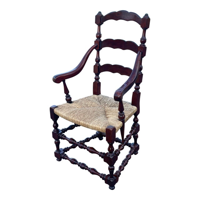 Vintage 19th Century Inspired English Ladderback Accent Chair For Sale