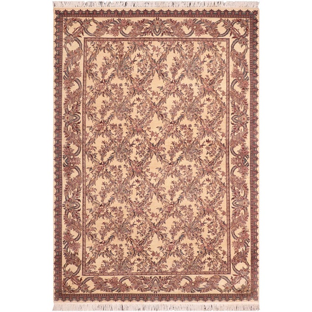 Shabby Chic Trellis 1990's Pak-Persian Ivory/Pink Wool Rug - 6'3'' X 9'1'' For Sale - Image 9 of 9