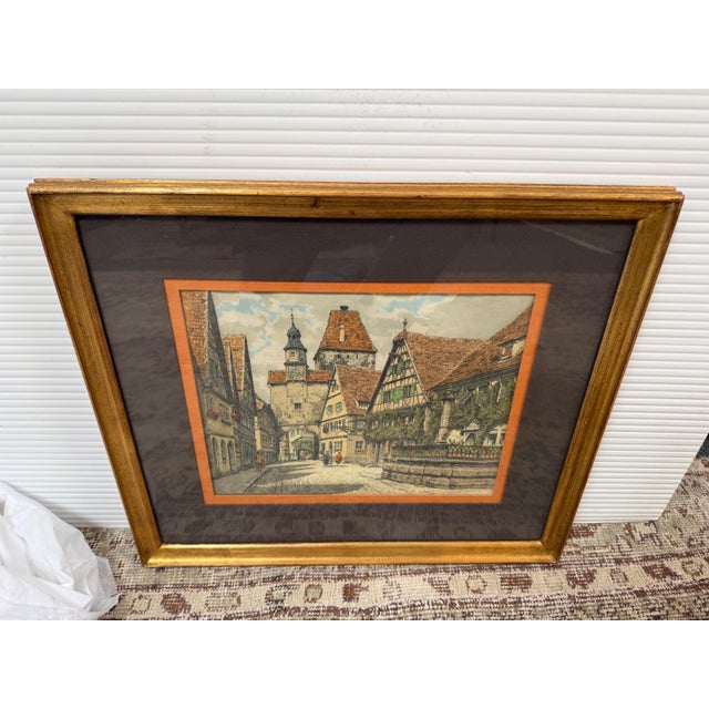 Traditional Late 20th Century Hand Colored Etching of Rothenberg, Germany For Sale - Image 3 of 12
