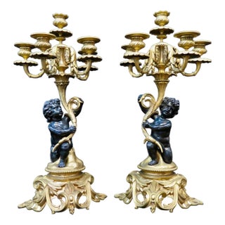 Vintage Antique Bronze Louis XV Candelabra - A Pair For Sale