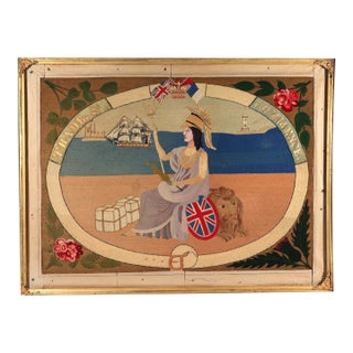 Large Sailor's Woolwork of Britannia With Ships Celebrating Trade and Commerce For Sale