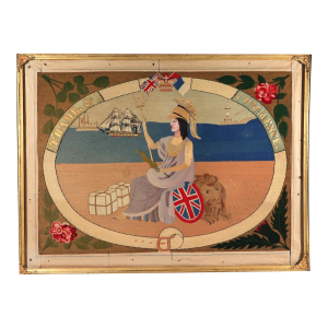 Large Sailor's Woolwork of Britannia With Ships Celebrating Trade and Commerce