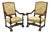 Antique French Louis XIV Style Needlepoint Tapestry Carved Walnut Arm Chair Pair For Sale