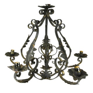 Spanish Decorative Iron Six Light Chandelier For Sale