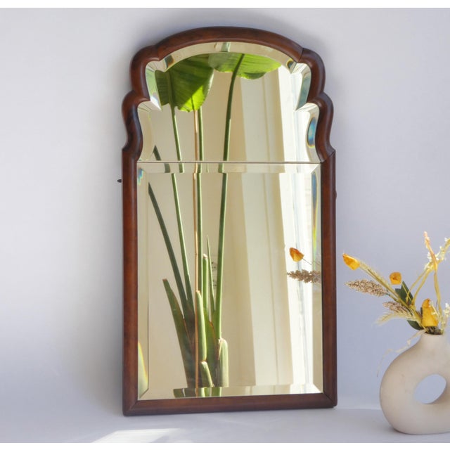 Large Antique Wooden Scalloped Mirror in Oak with Beveled Glass For Sale - Image 9 of 9