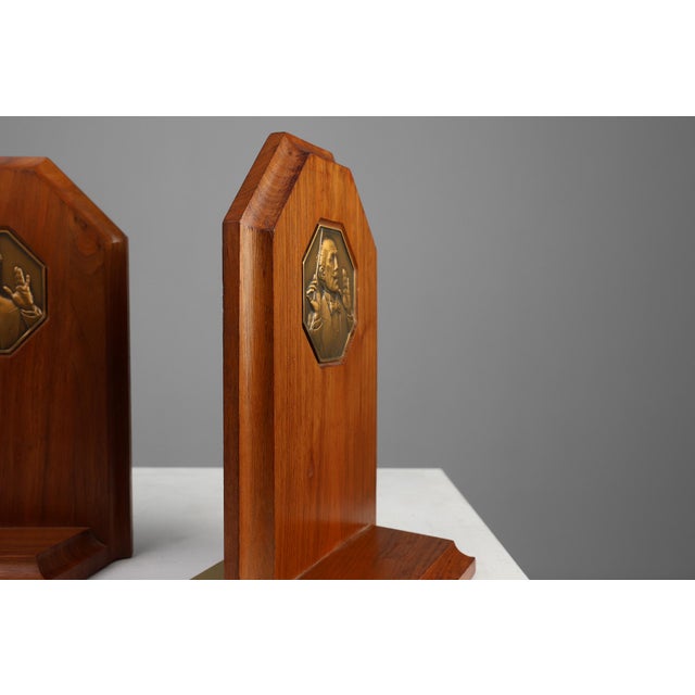 1920s Art Deco French Bookends in Wood and Bronze, 1920s, Set of 2 For Sale - Image 5 of 12