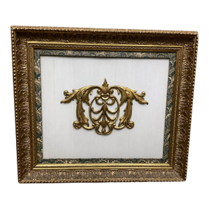 Hollywood Prop House Baroque Style Gilt Cartouche Wall Plaque in Ornate Frame