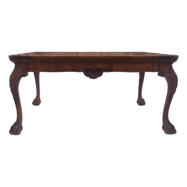 Grand Rapids Walnut Shell Carved Claw Foot Coffee Table For Sale