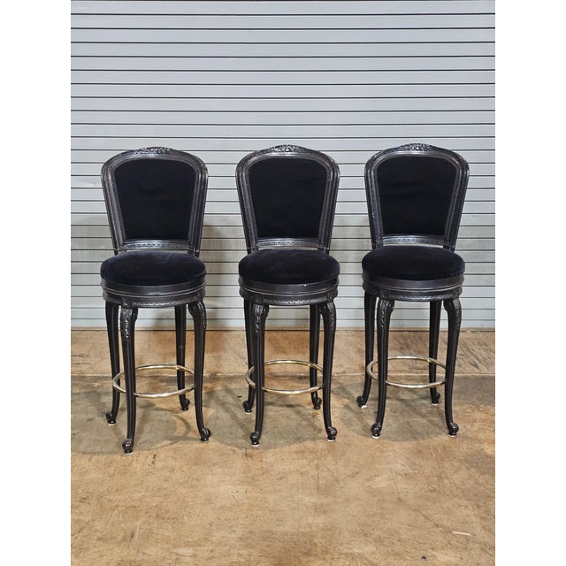 Black Set of 3 Casa Stradivari Ebonized Designer Swivel Counter Stools Bar Stools For Sale - Image 8 of 12