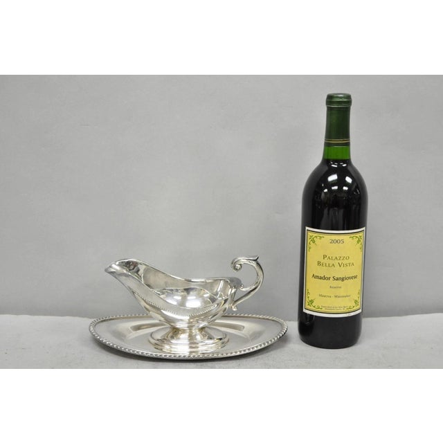 Vintage Crescent Victorian Silver Plated Gravy Sauce Boat on Attached Dish Plate For Sale - Image 12 of 12