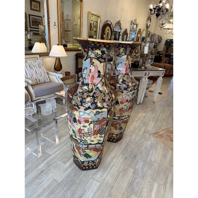 Asian 1980s Chinese Satsuma Vases- Set of 2 For Sale - Image 3 of 8