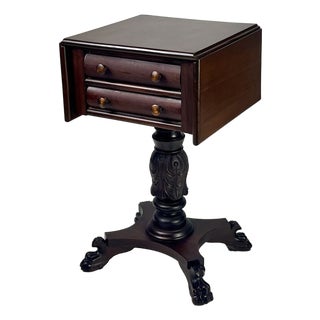 19th Century Empire Style Mahogany Drop-Leaf Work Table or Side Table For Sale