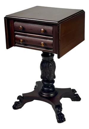 19th Century Empire Style Mahogany Drop-Leaf Work Table or Side Table