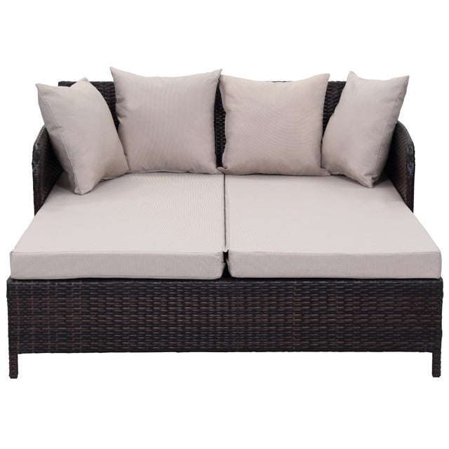 Textile Outdoor Daybed in Brown & Sand For Sale - Image 7 of 7