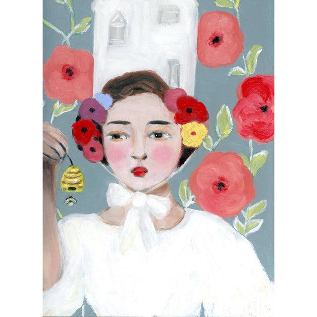 Miranda, Beekeeper’s Daughter, Swedish Style, Mid Century Modern Oil Portrait Painting by Alexandra Swistak For Sale - Image 6 of 6