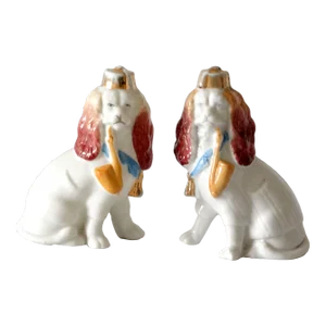 Antique English Staffordshire Spaniel Dogs - a Pair