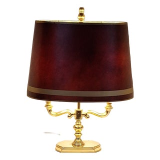 Vintage Table Lamp with Brass Base and Brown-Golden Shade from Schröder & Co., 1970s For Sale