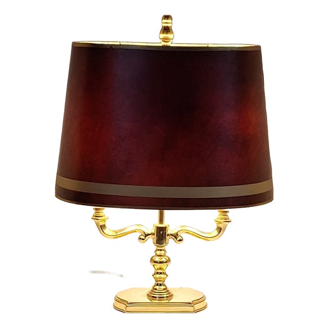 Vintage Table Lamp with Brass Base and Brown-Golden Shade from Schröder & Co., 1970s For Sale