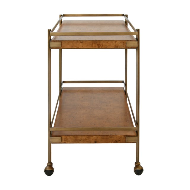 Worlds Away Matthew Izzo Home Cash Dark Burlwood Two Tier Bar Cart For Sale - Image 4 of 4