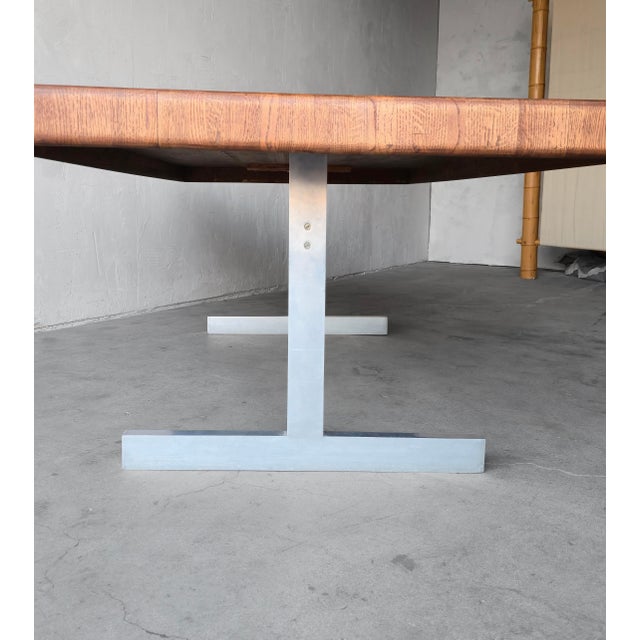 Mid Century Bauhaus Butcher Block Oak and Aluminum Table For Sale - Image 11 of 11