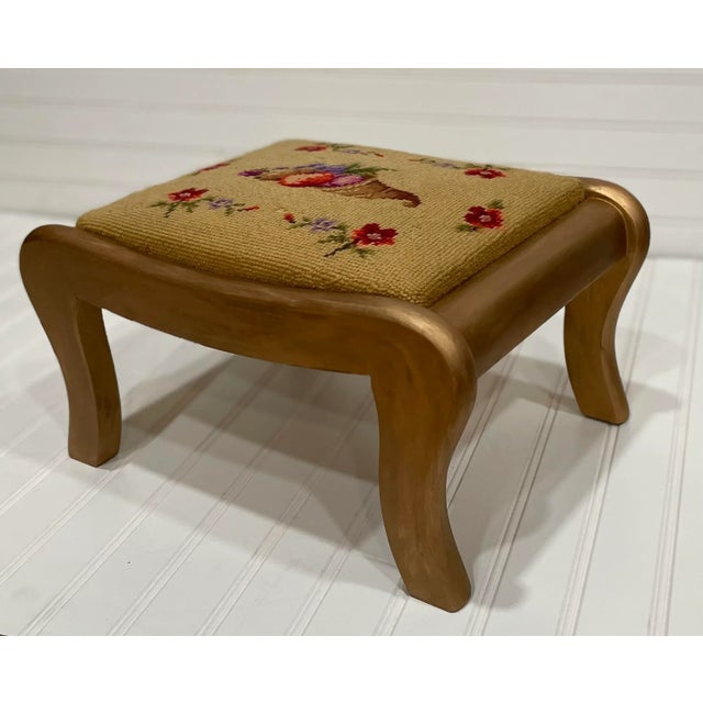 Late 19th Century Late 19th Century Antique Victorian Cornucopia Needlepoint Footstool For Sale - Image 5 of 7