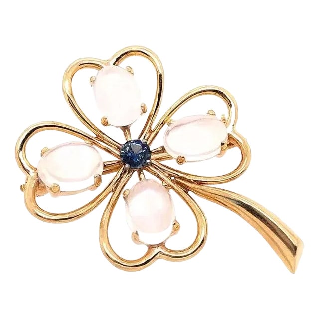 14 Karat Yellow Gold Four Leaf Clover Brooch For Sale