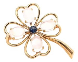 14 Karat Yellow Gold Four Leaf Clover Brooch