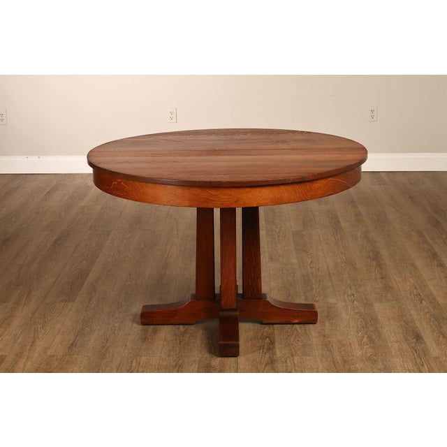 Antique L. & J.G. Stickley No. 716 Mission Oak Shoe Foot Round Dining Table For Sale - Image 17 of 18