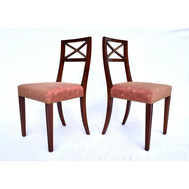 Wood Set of Six Regency Style X Back Dining Chairs in Mahogany & Giltwood For Sale - Image 7 of 13