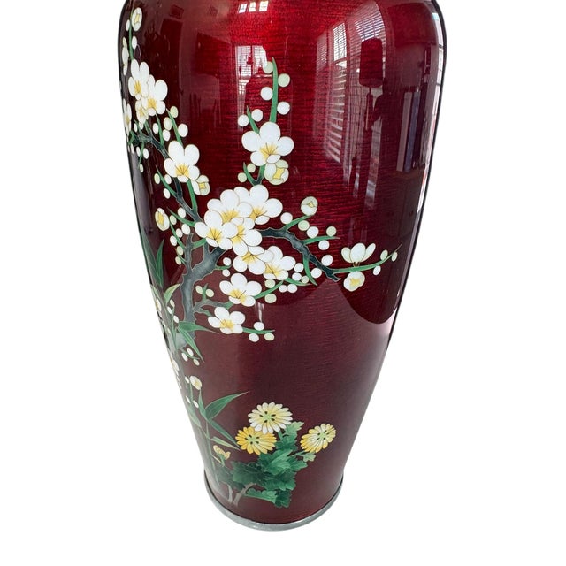 Red Vintage Japanese Ando Red Guilloche Enamel Cloisonne Vase For Sale - Image 8 of 10