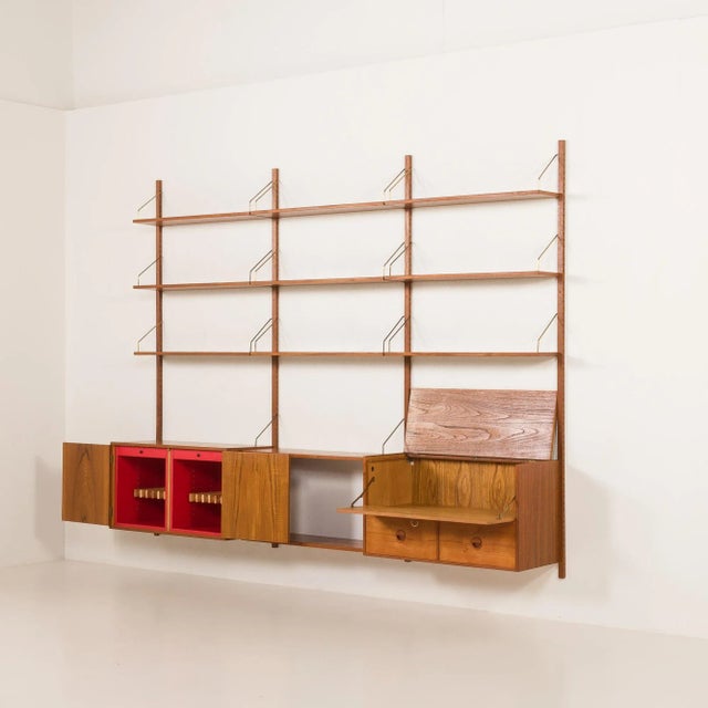 Wood Teak 3-Bay Wall Unit with Bar Cabinet by Hansen & Guldborg for HG Furniture, Denmark, 1960s For Sale - Image 7 of 18