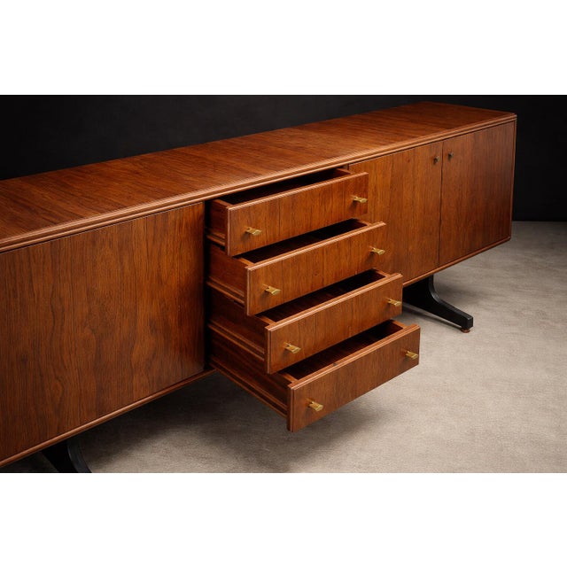 Cimo Brazilian Rosewood Credenza with Ebony-Finished Legs and Brass Hardware, Brazil, 1960s — Architectural Storage with Eight Compartments - Lot 319 For Sale - Image 10 of 17