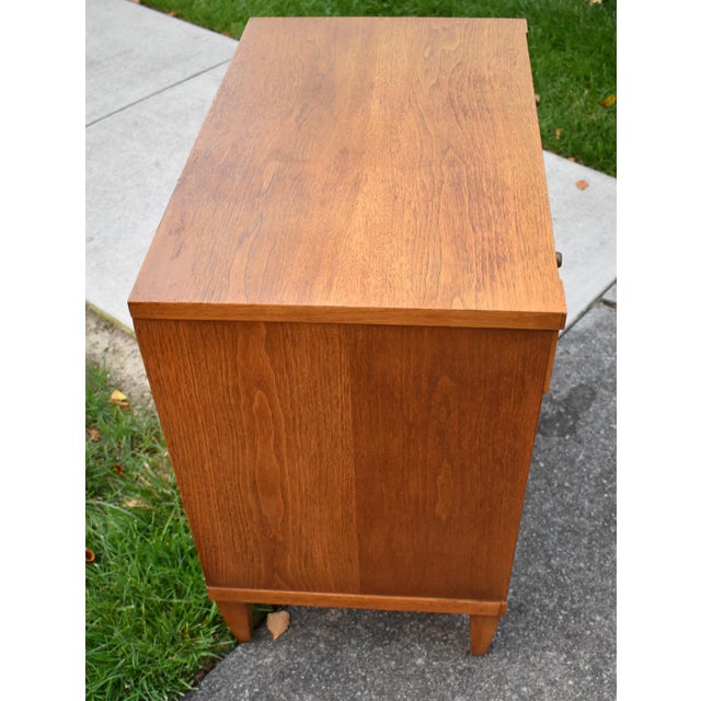 Brown John Stuart Walnut Nightstand Mid Century Modern Vintage 3 Drawer Chest Brass For Sale - Image 8 of 15