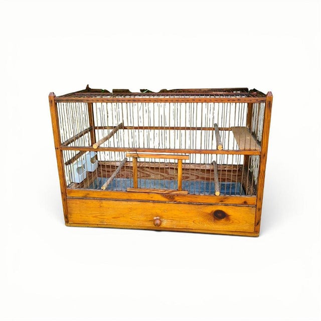 Large Antique Wooden Birdcage with Porcelain Feeders, 1920s-1950s For Sale - Image 12 of 12