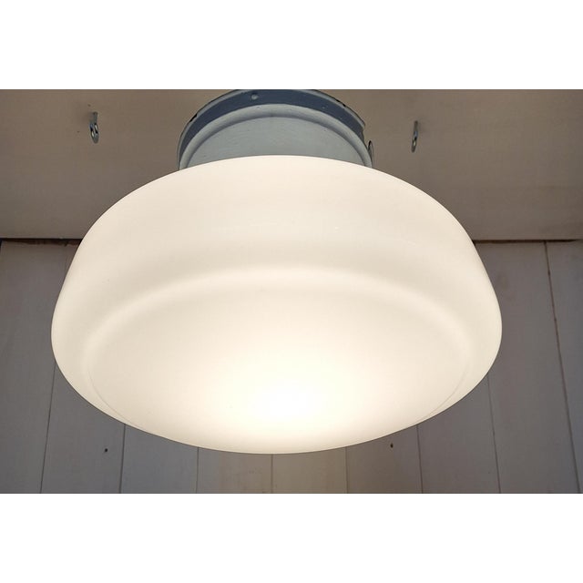 1930s Art Deco German Ceiling Lamp with Opaque White Glass Shade, 1930s For Sale - Image 5 of 7