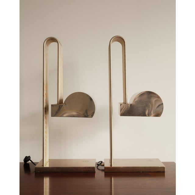 Produced in France during the 1970s, this pair of architectural table lamps draws on the geometric language of Bauhaus and...