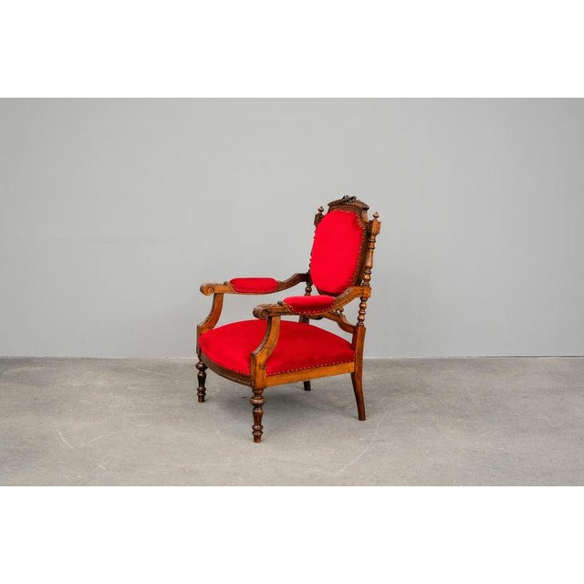 Wood Antique Mahogany Armchair in Red, 1800s For Sale - Image 7 of 17