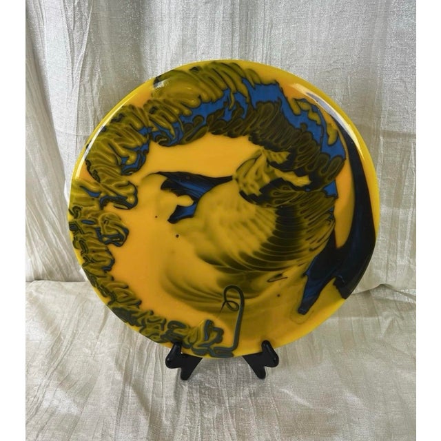 Glass Large Vintage Studio Art Glass – Yellow & Cobalt Sculptural Decor, 13” For Sale - Image 7 of 12