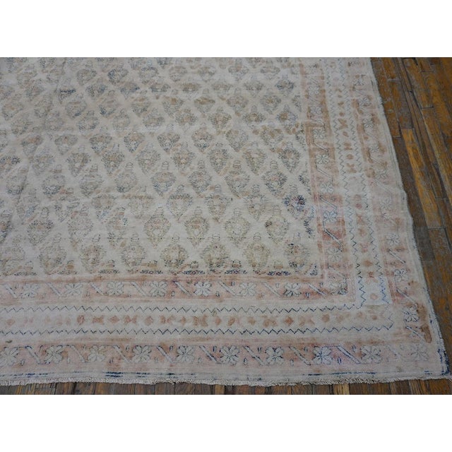 Spectacular Diamond Design on Ivory Background Color Antique Indian Cotton Agra Rug For Sale In New York - Image 6 of 10