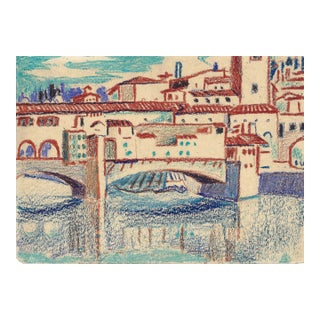 1960s Robert Angeloch Ponte Vecchio Florence Italy Drawing For Sale