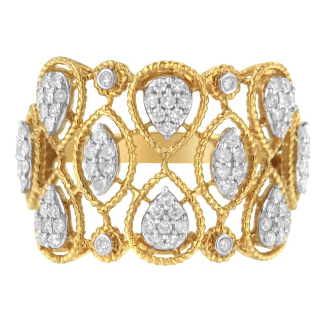 Contemporary 14K Yellow Gold Diamond Art Deco Ring (1/2 Cttw, H-I Color, I1 Clarity) - Size 8 For Sale - Image 3 of 6