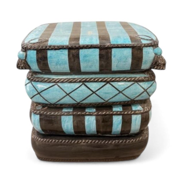 Hand-Painted Italian Ceramic Cushion Stool For Sale - Image 4 of 8