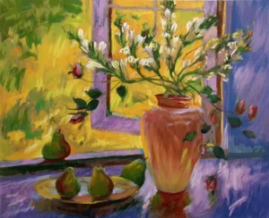 Impressionistic Giclee Art Print Still Life With Pears by S. Burkett Kaiser, Unframed